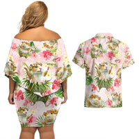 Hawaii Guinea Hula Pig Couples Matching Off Shoulder Short Dress and Hawaiian Shirt Funny Tropical Style