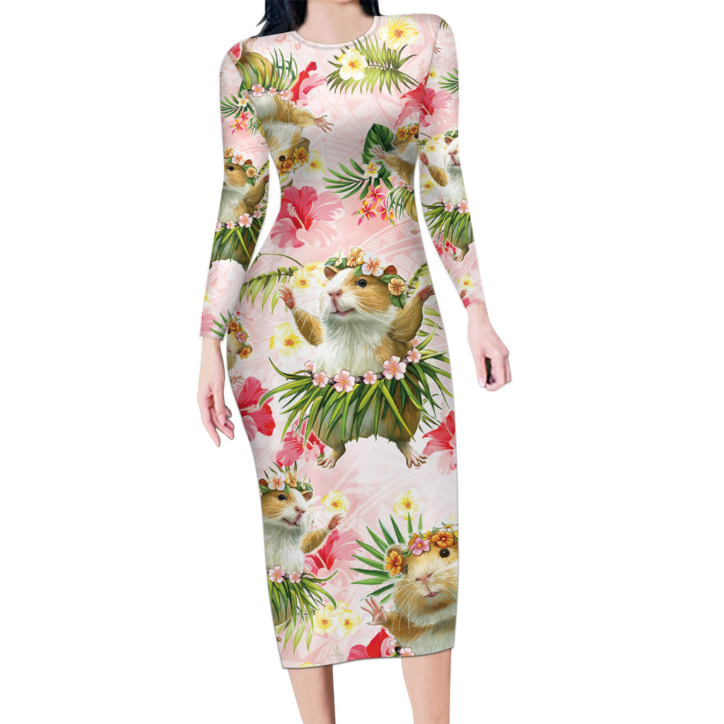 Hawaii Guinea Hula Pig Long Sleeve Bodycon Dress Funny Tropical Style