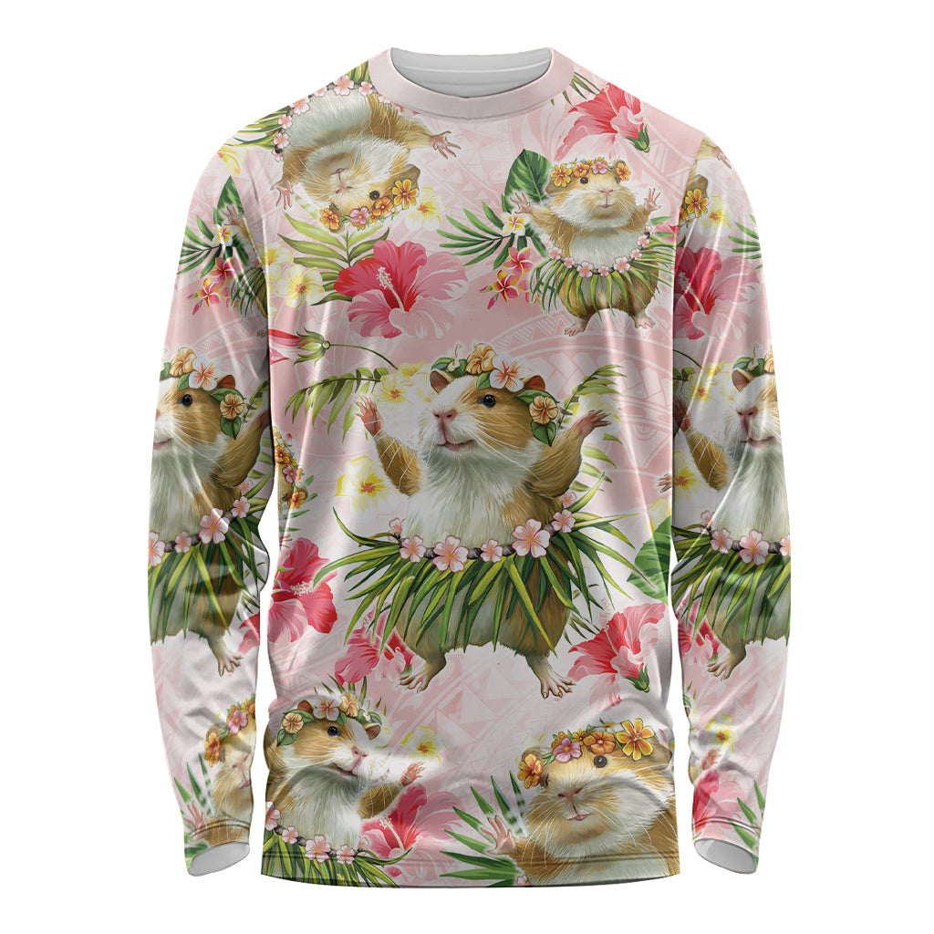 Hawaii Guinea Hula Pig Long Sleeve Shirt Funny Tropical Style LT05 Unisex Pink - Polynesian Pride