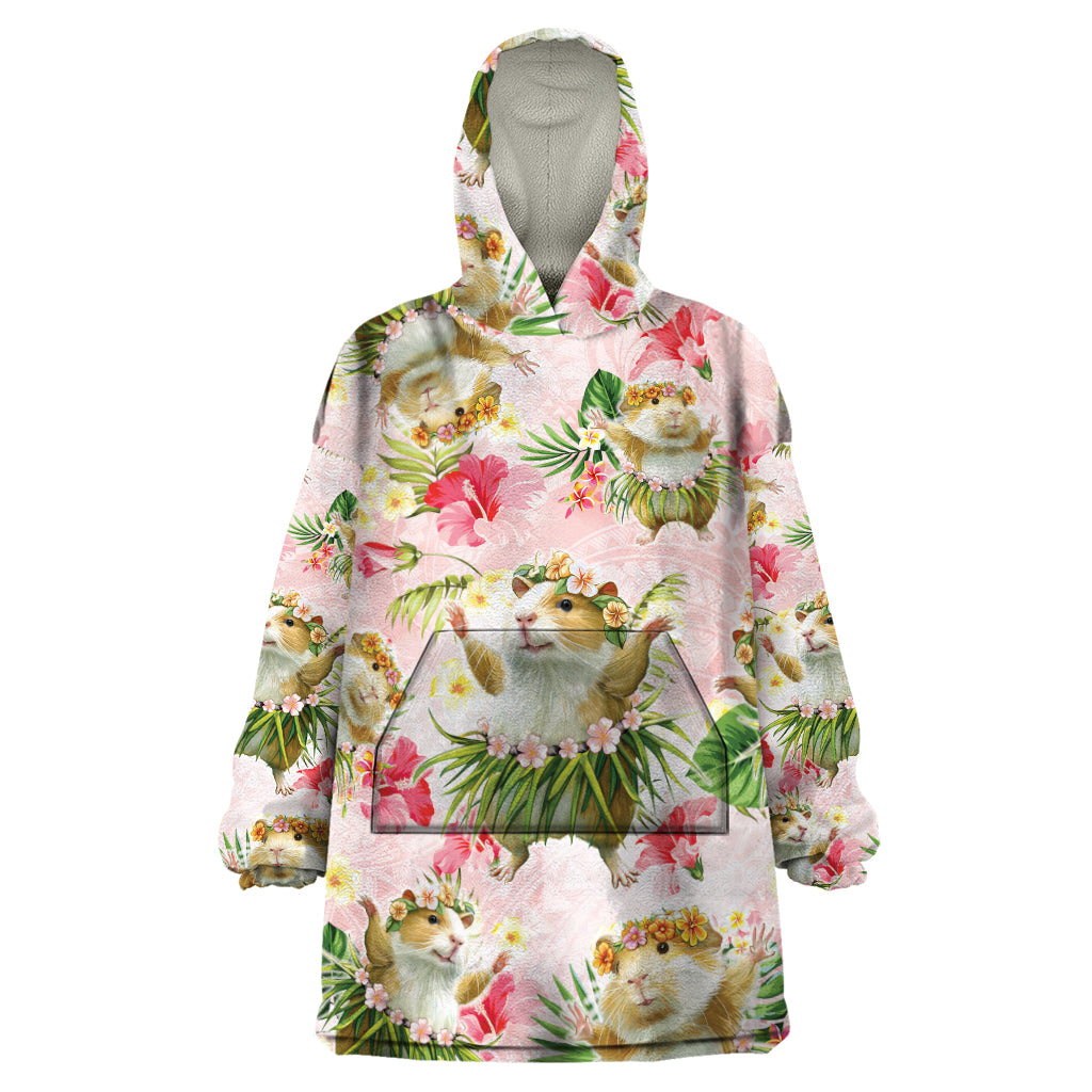 Hawaii Guinea Hula Pig Wearable Blanket Hoodie Funny Tropical Style LT05 One Size Pink - Polynesian Pride