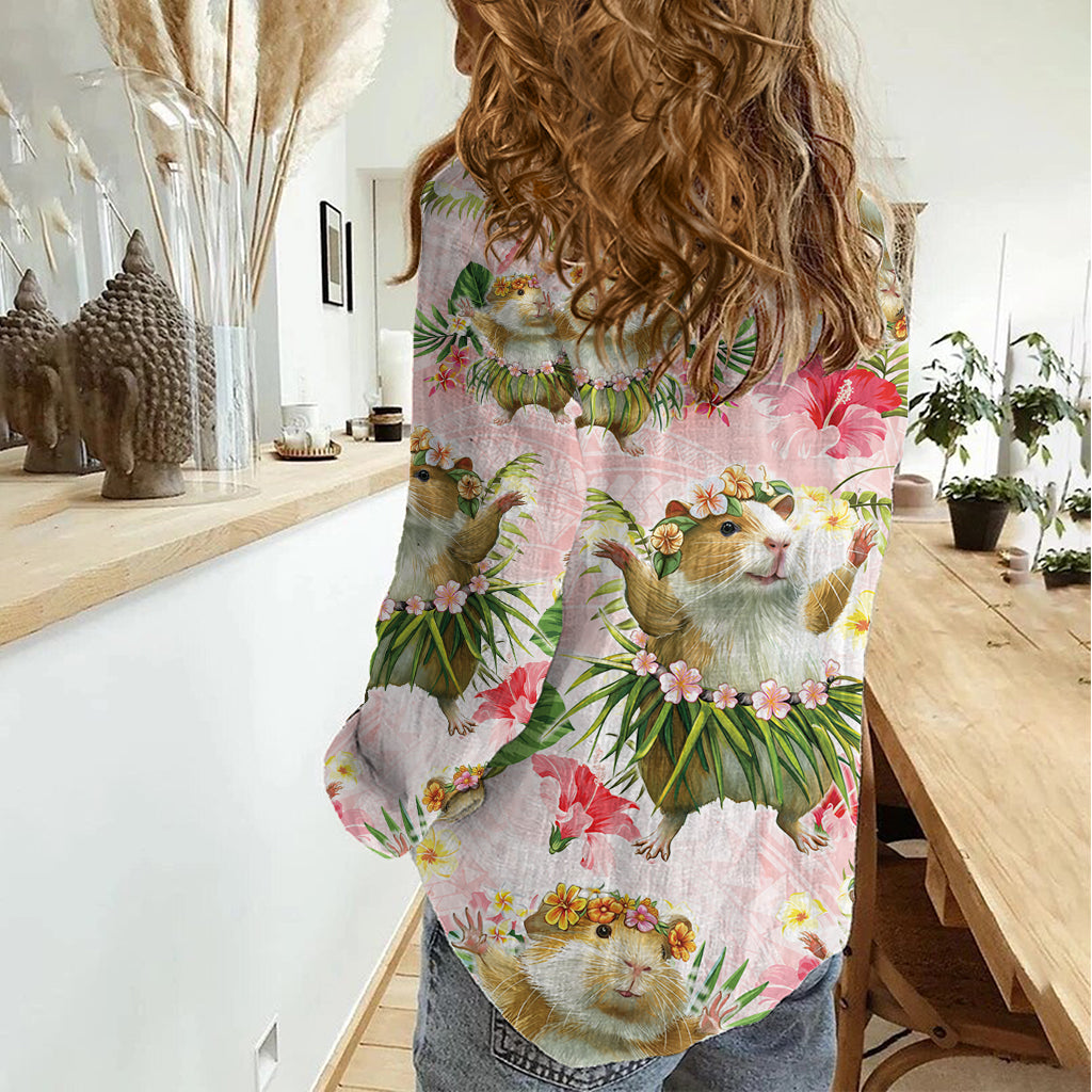 Hawaii Guinea Hula Pig Women Casual Shirt Funny Tropical Style