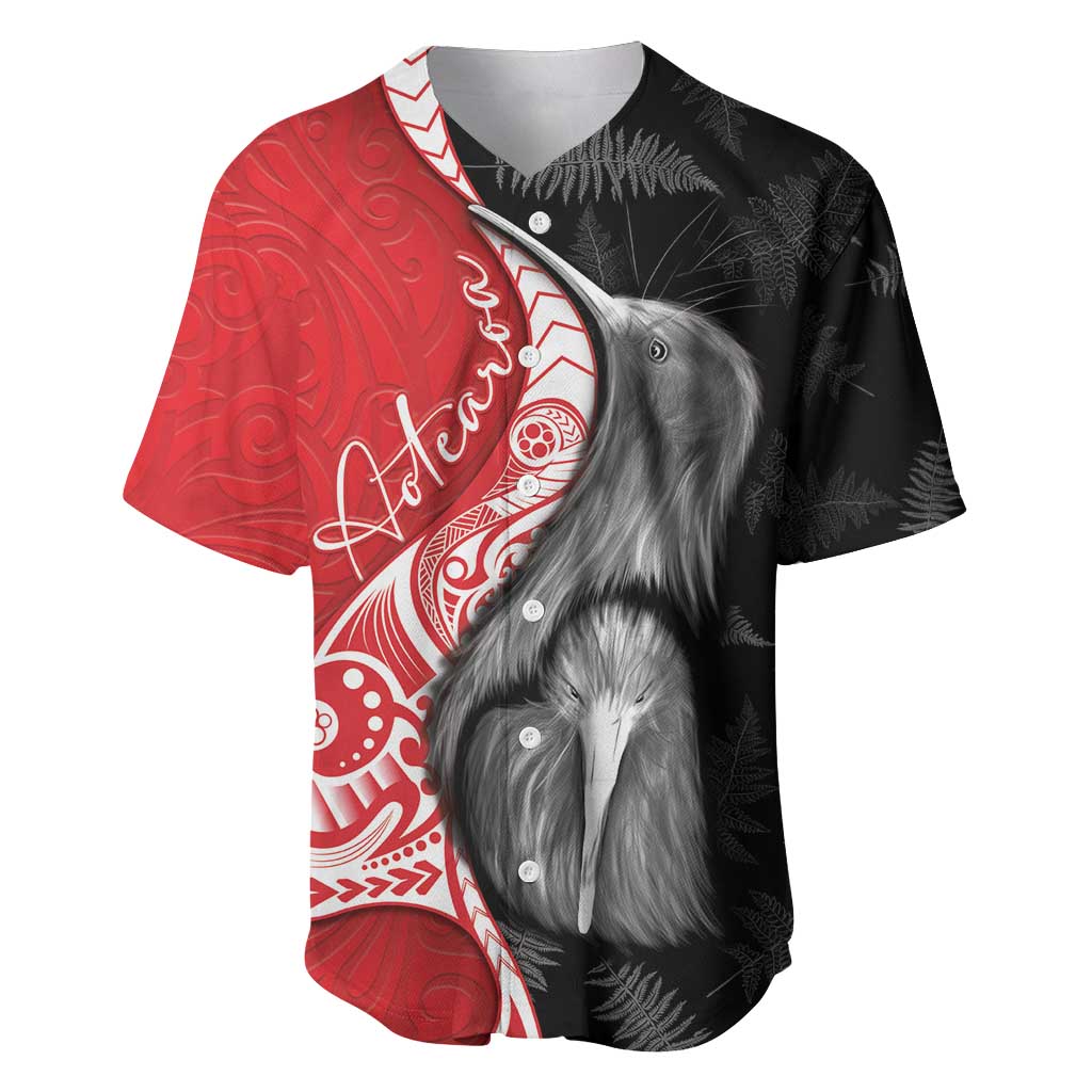New Zealand Aotearoa Baseball Jersey Kiwi Fern Maori Pattern Red Version