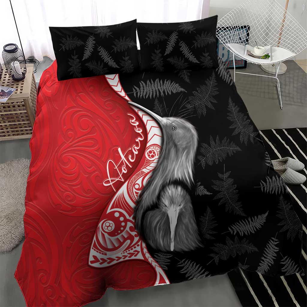 New Zealand Aotearoa Bedding Set Kiwi Fern Maori Pattern Red Version