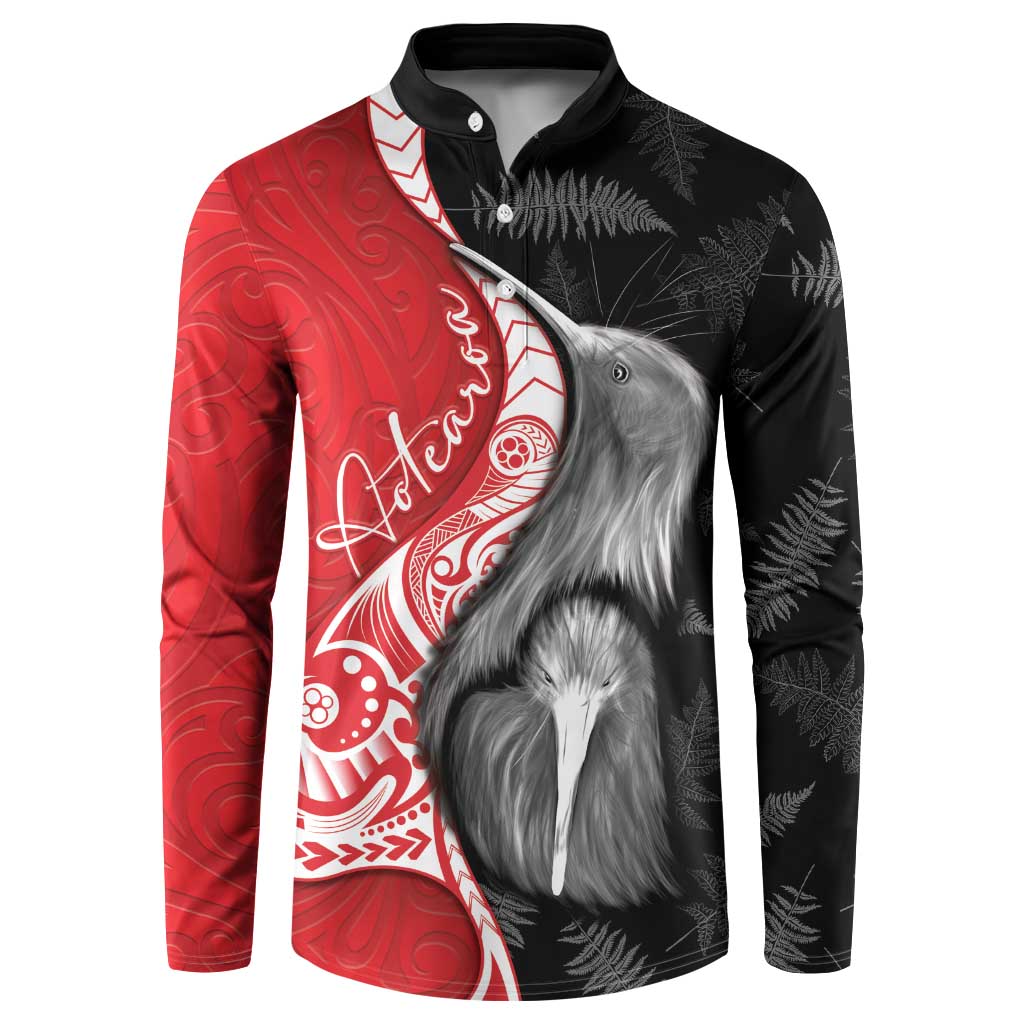 New Zealand Aotearoa Button Sweatshirt Kiwi Fern Maori Pattern Red Version