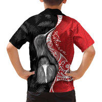 New Zealand Aotearoa Family Matching Long Sleeve Bodycon Dress and Hawaiian Shirt Kiwi Fern Maori Pattern Red Version