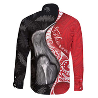 New Zealand Aotearoa Family Matching Long Sleeve Bodycon Dress and Hawaiian Shirt Kiwi Fern Maori Pattern Red Version