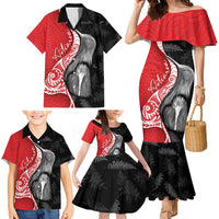 New Zealand Aotearoa Family Matching Mermaid Dress and Hawaiian Shirt Kiwi Fern Maori Pattern Red Version