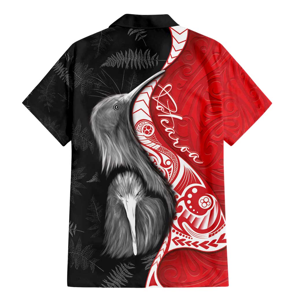New Zealand Aotearoa Family Matching Mermaid Dress and Hawaiian Shirt Kiwi Fern Maori Pattern Red Version
