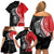 New Zealand Aotearoa Family Matching Off Shoulder Short Dress and Hawaiian Shirt Kiwi Fern Maori Pattern Red Version