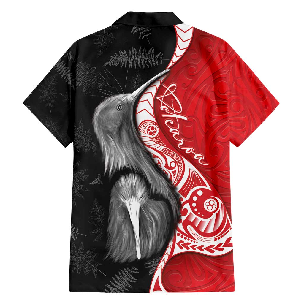 New Zealand Aotearoa Family Matching Off Shoulder Short Dress and Hawaiian Shirt Kiwi Fern Maori Pattern Red Version