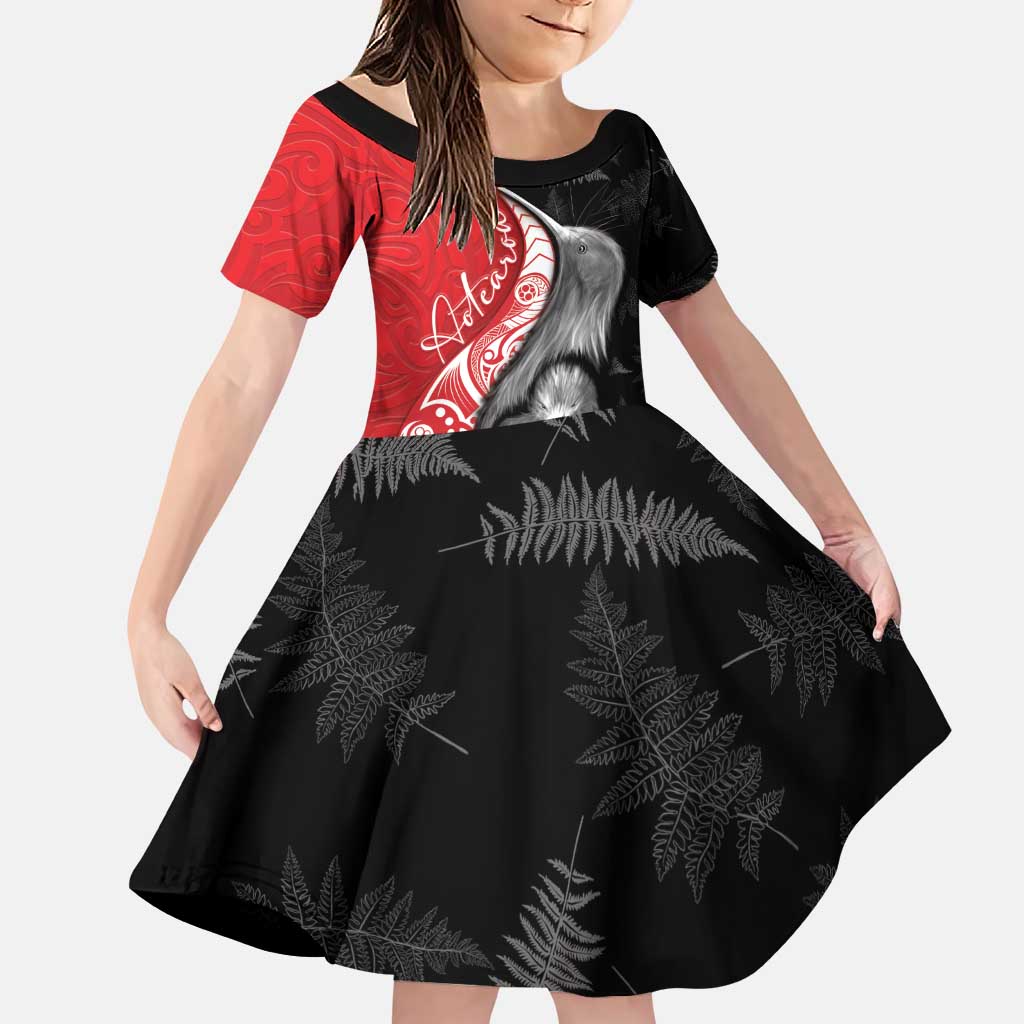 New Zealand Aotearoa Family Matching Puletasi and Hawaiian Shirt Kiwi Fern Maori Pattern Red Version