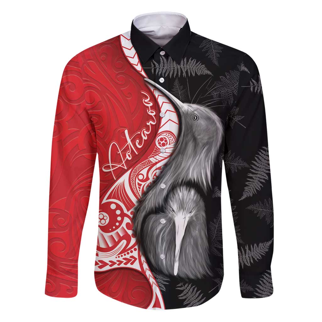 New Zealand Aotearoa Family Matching Puletasi and Hawaiian Shirt Kiwi Fern Maori Pattern Red Version