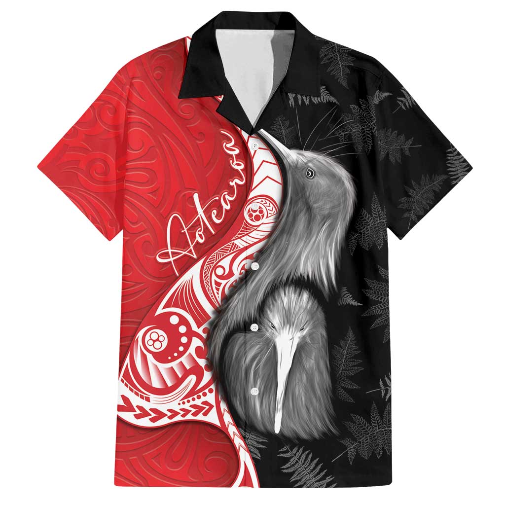 New Zealand Aotearoa Family Matching Summer Maxi Dress and Hawaiian Shirt Kiwi Fern Maori Pattern Red Version
