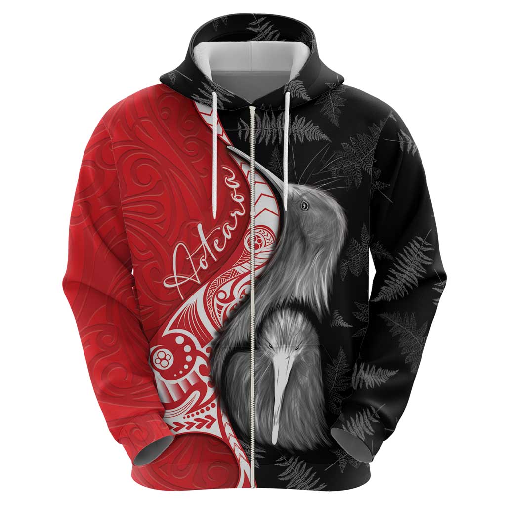 New Zealand Aotearoa Hoodie Kiwi Fern Maori Pattern Red Version