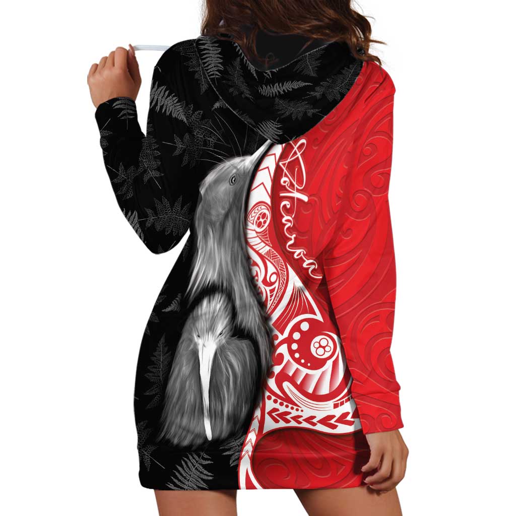 New Zealand Aotearoa Hoodie Dress Kiwi Fern Maori Pattern Red Version