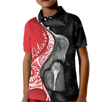 New Zealand Aotearoa Kid Polo Shirt Kiwi Fern Maori Pattern Red Version