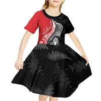 New Zealand Aotearoa Kid Short Sleeve Dress Kiwi Fern Maori Pattern Red Version