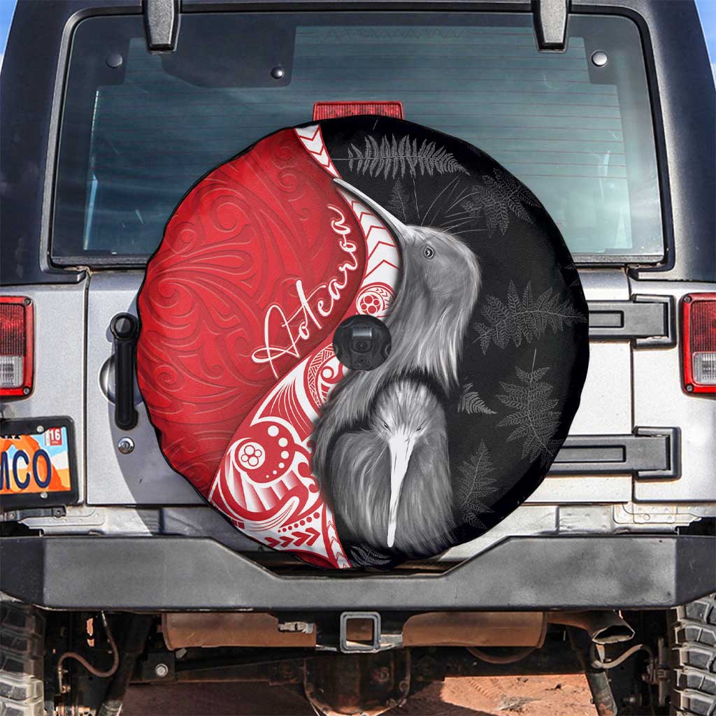 New Zealand Aotearoa Spare Tire Cover Kiwi Fern Maori Pattern Red Version