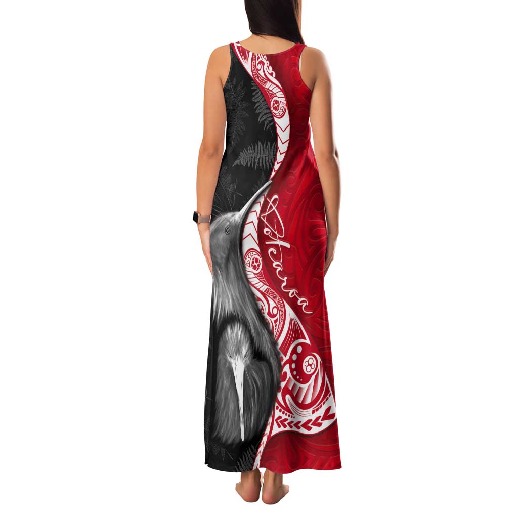 New Zealand Aotearoa Tank Maxi Dress Kiwi Fern Maori Pattern Red Version
