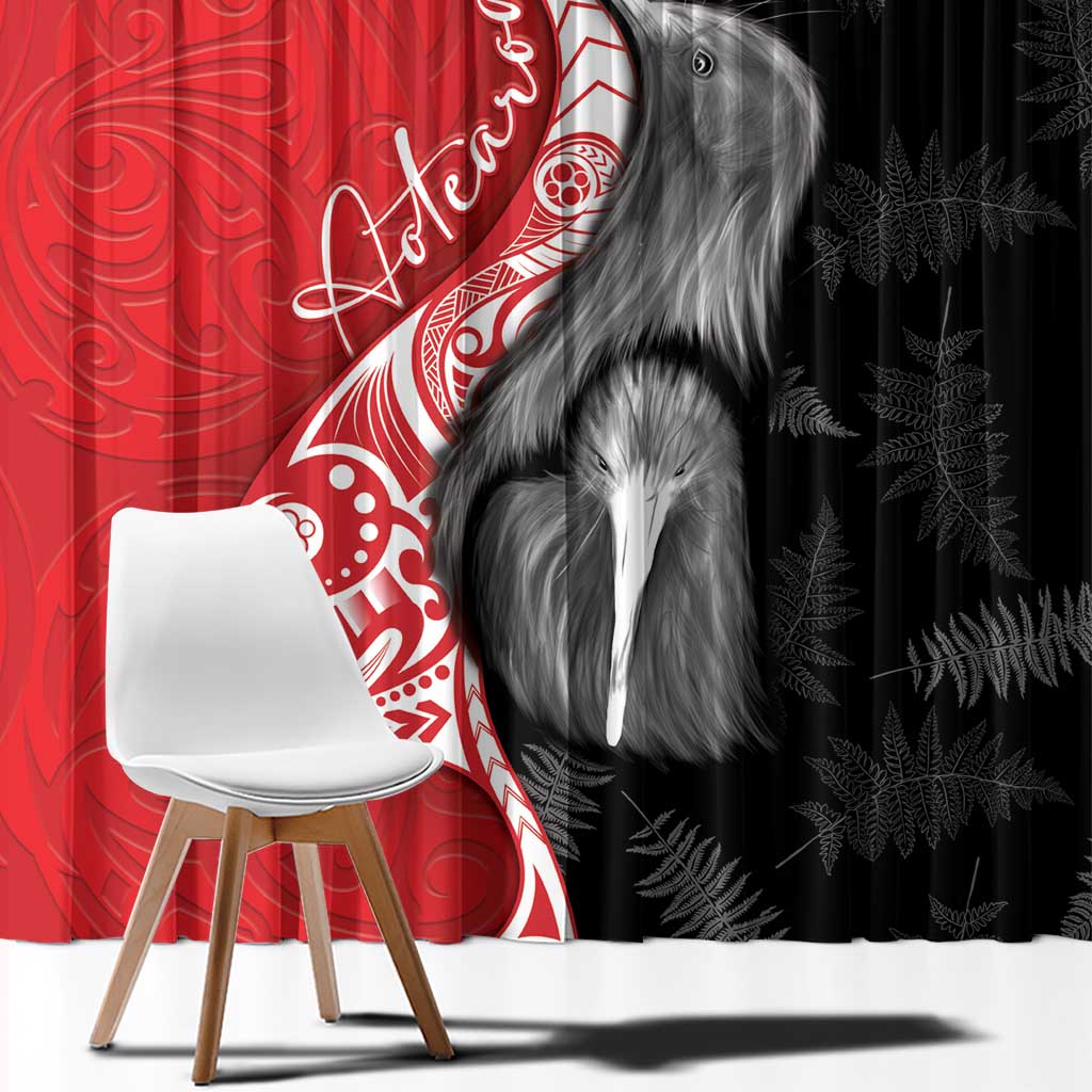 New Zealand Aotearoa Window Curtain Kiwi Fern Maori Pattern Red Version
