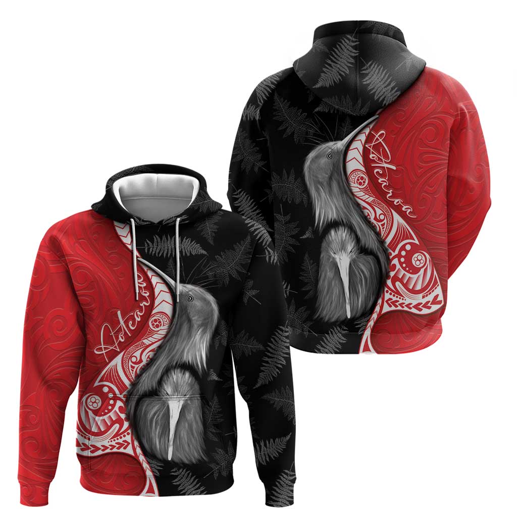 New Zealand Aotearoa Zip Hoodie Kiwi Fern Maori Pattern Red Version