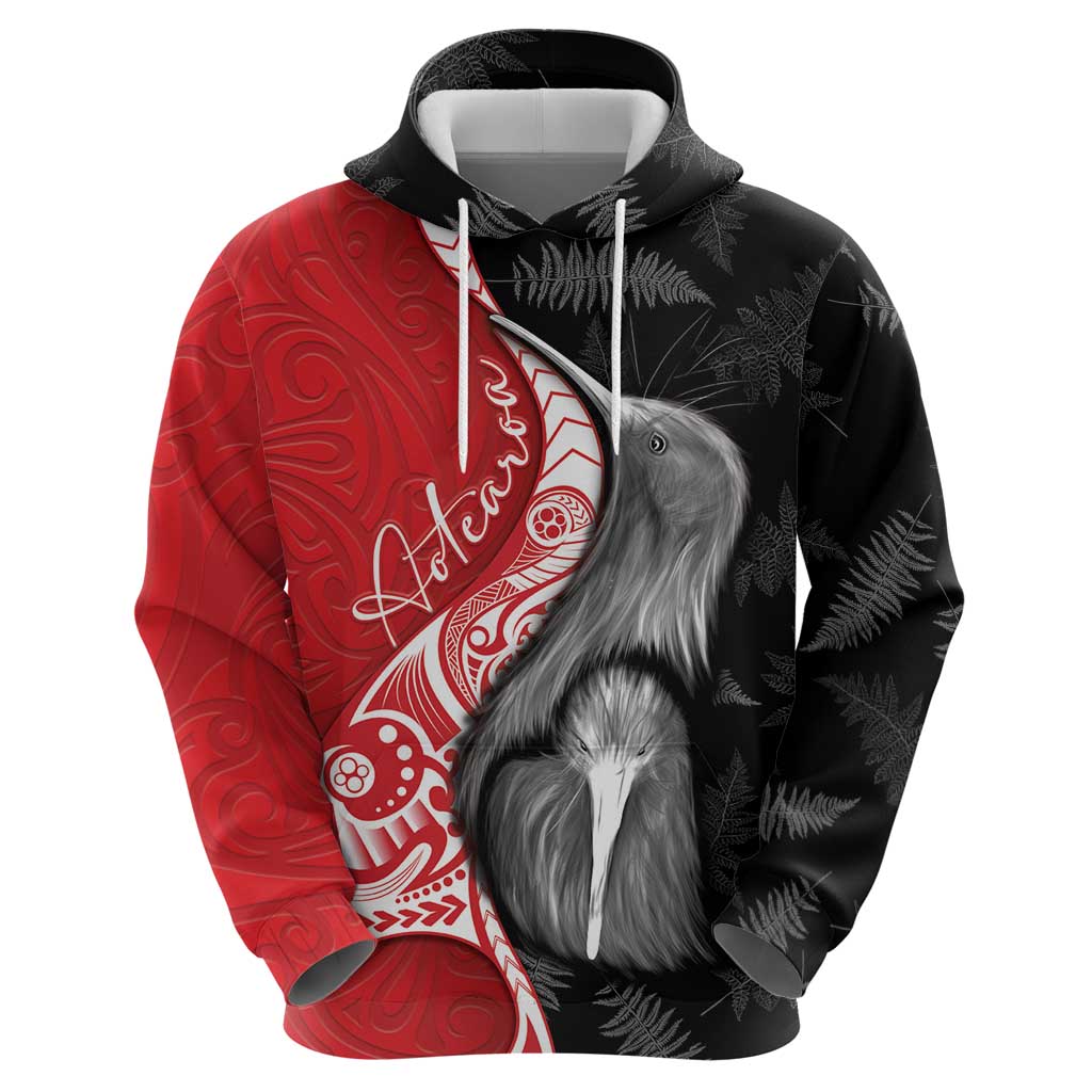 New Zealand Aotearoa Zip Hoodie Kiwi Fern Maori Pattern Red Version