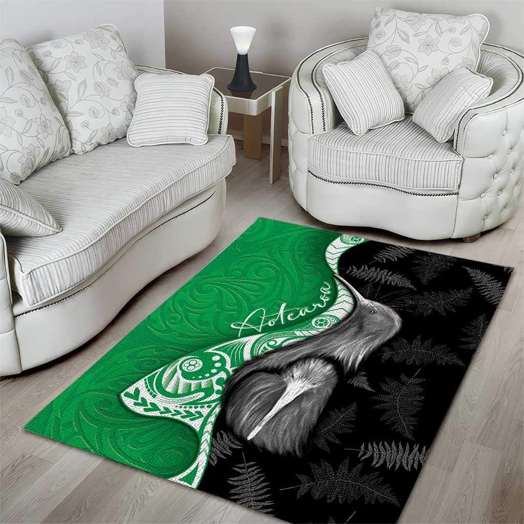 New Zealand Aotearoa Area Rug Kiwi Fern Maori Pattern Green Version