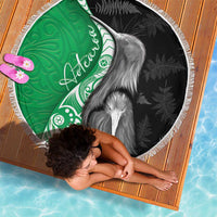 New Zealand Aotearoa Beach Blanket Kiwi Fern Maori Pattern Green Version