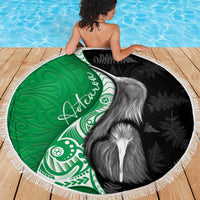 New Zealand Aotearoa Beach Blanket Kiwi Fern Maori Pattern Green Version