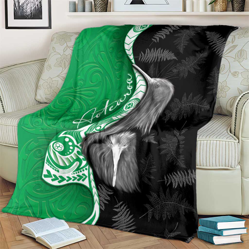 New Zealand Aotearoa Blanket Kiwi Fern Maori Pattern Green Version