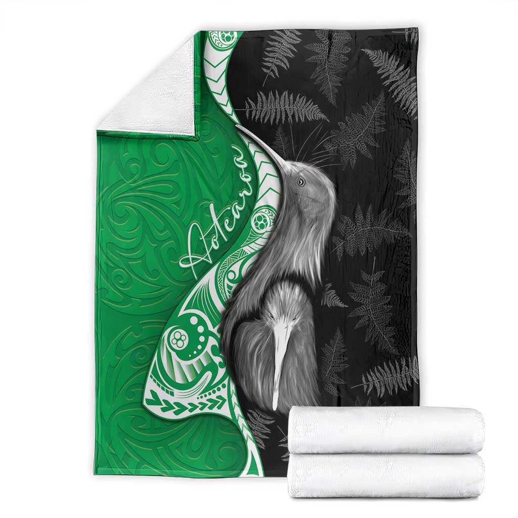 New Zealand Aotearoa Blanket Kiwi Fern Maori Pattern Green Version