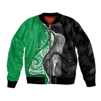 New Zealand Aotearoa Bomber Jacket Kiwi Fern Maori Pattern Green Version