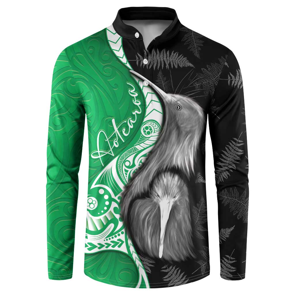 New Zealand Aotearoa Button Sweatshirt Kiwi Fern Maori Pattern Green Version