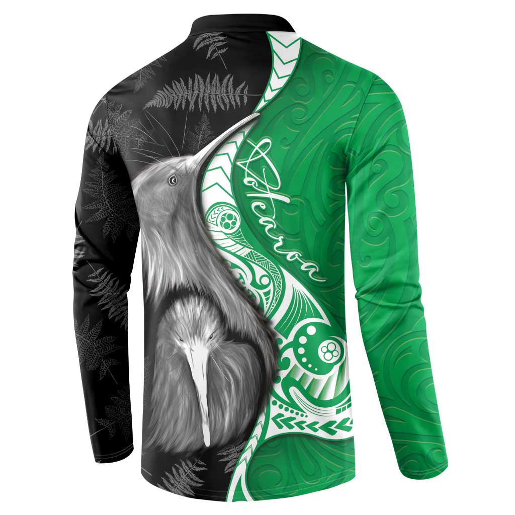 New Zealand Aotearoa Button Sweatshirt Kiwi Fern Maori Pattern Green Version
