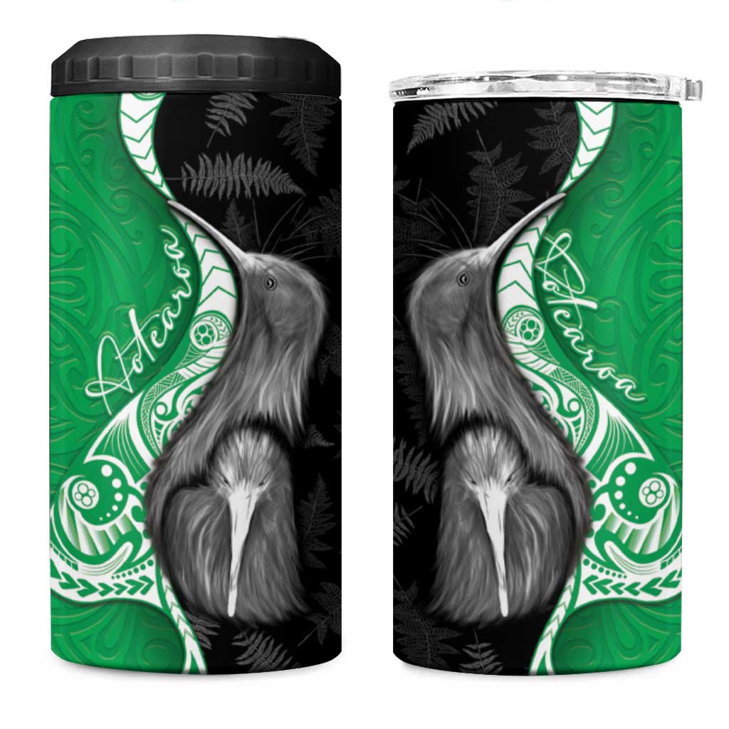 New Zealand Aotearoa 4 in 1 Can Cooler Tumbler Kiwi Fern Maori Pattern Green Version