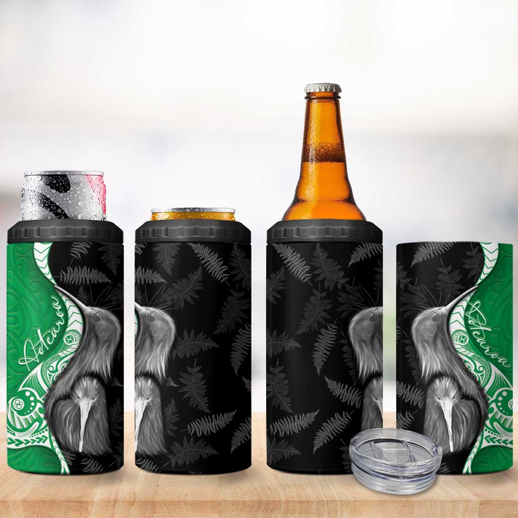 New Zealand Aotearoa 4 in 1 Can Cooler Tumbler Kiwi Fern Maori Pattern Green Version