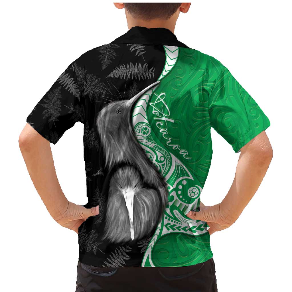 New Zealand Aotearoa Family Matching Mermaid Dress and Hawaiian Shirt Kiwi Fern Maori Pattern Green Version