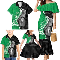New Zealand Aotearoa Family Matching Mermaid Dress and Hawaiian Shirt Kiwi Fern Maori Pattern Green Version
