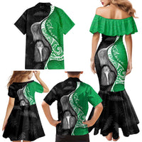New Zealand Aotearoa Family Matching Mermaid Dress and Hawaiian Shirt Kiwi Fern Maori Pattern Green Version