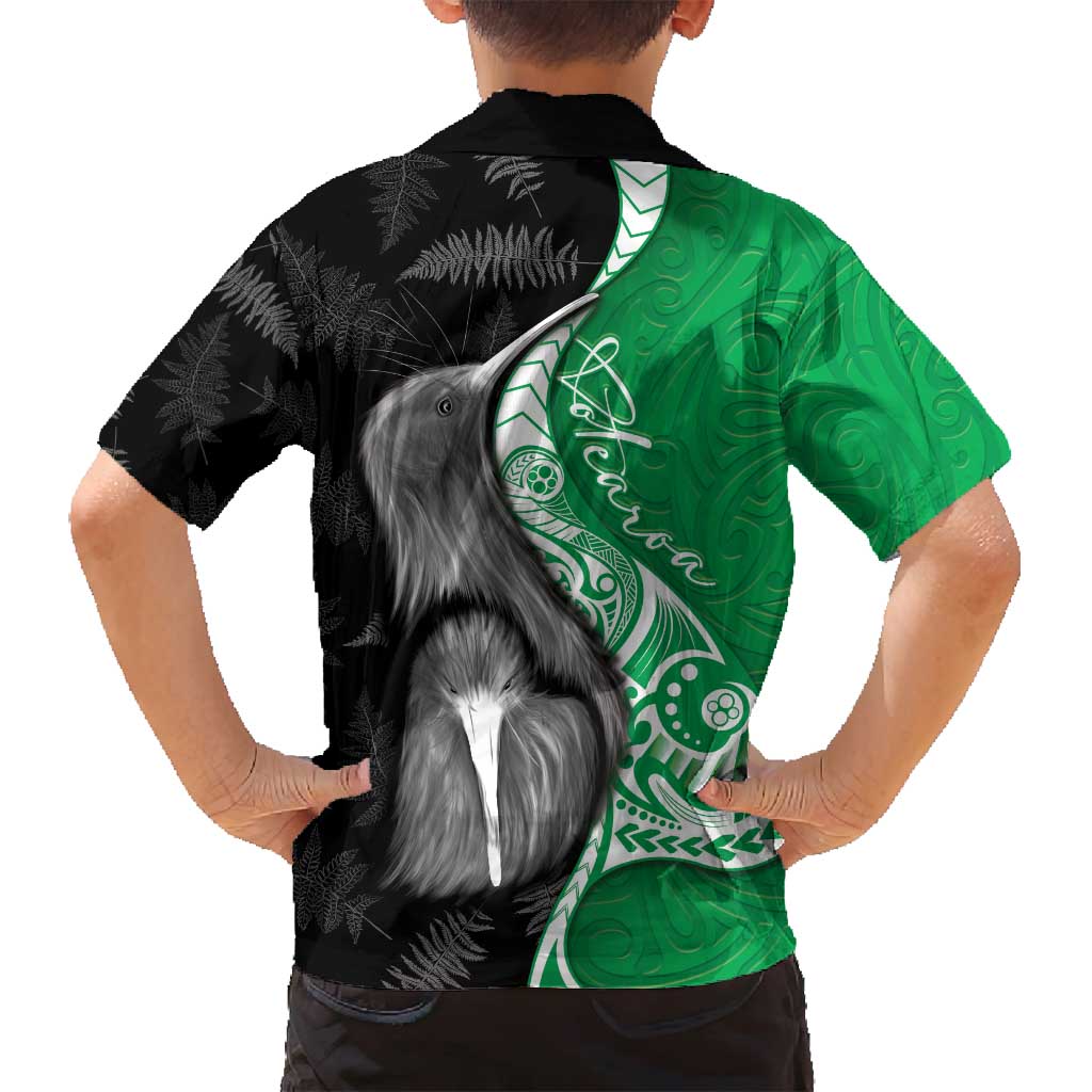 New Zealand Aotearoa Family Matching Puletasi and Hawaiian Shirt Kiwi Fern Maori Pattern Green Version