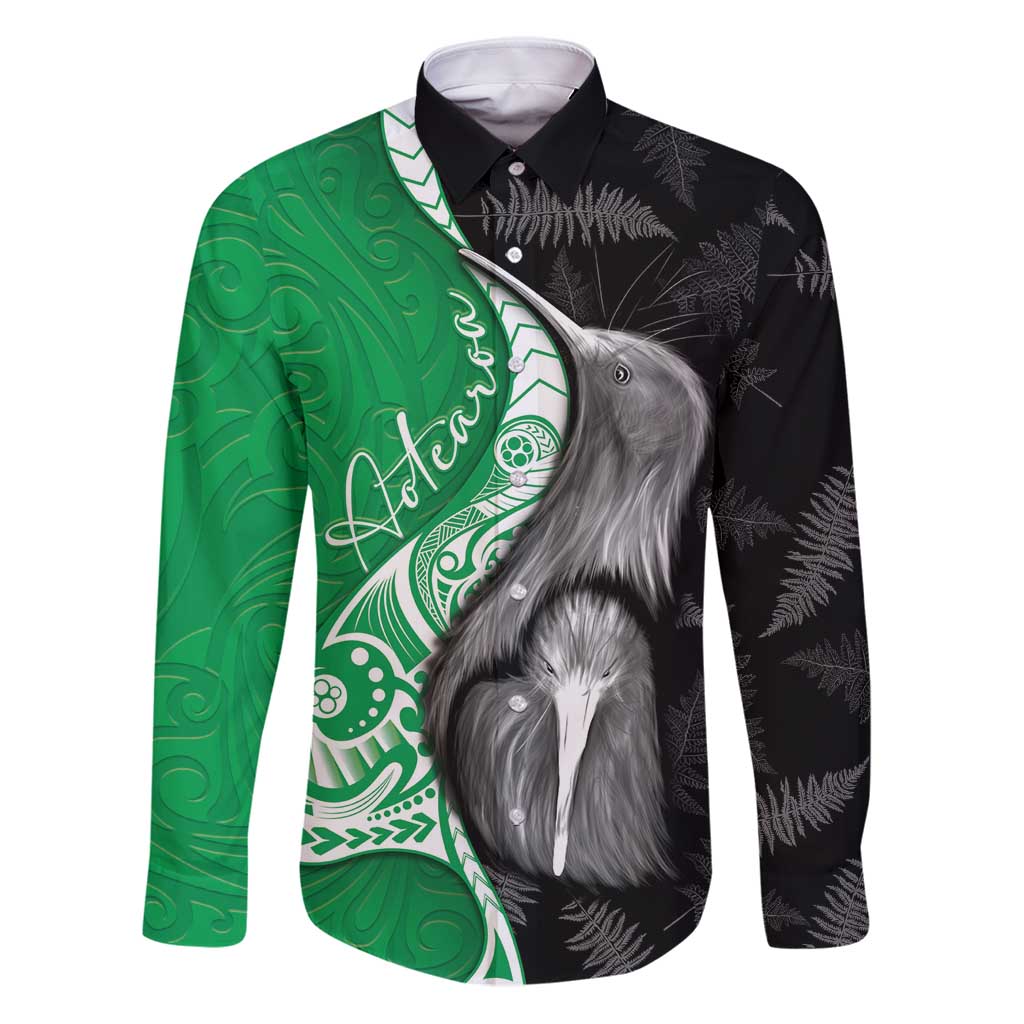 New Zealand Aotearoa Family Matching Puletasi and Hawaiian Shirt Kiwi Fern Maori Pattern Green Version