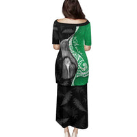 New Zealand Aotearoa Family Matching Puletasi and Hawaiian Shirt Kiwi Fern Maori Pattern Green Version