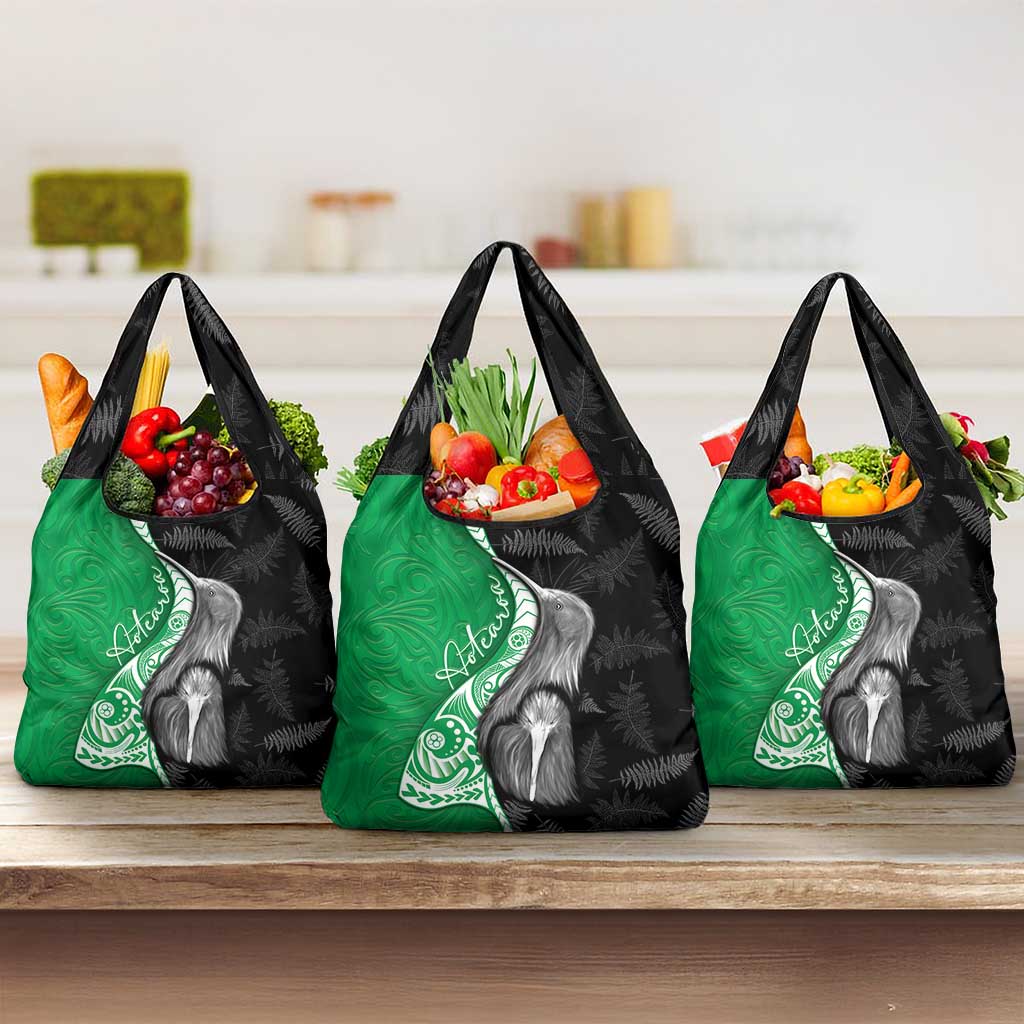 New Zealand Aotearoa Grocery Bag Kiwi Fern Maori Pattern Green Version