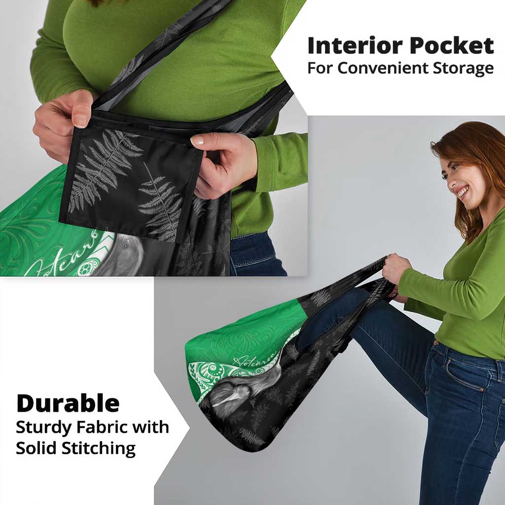 New Zealand Aotearoa Grocery Bag Kiwi Fern Maori Pattern Green Version