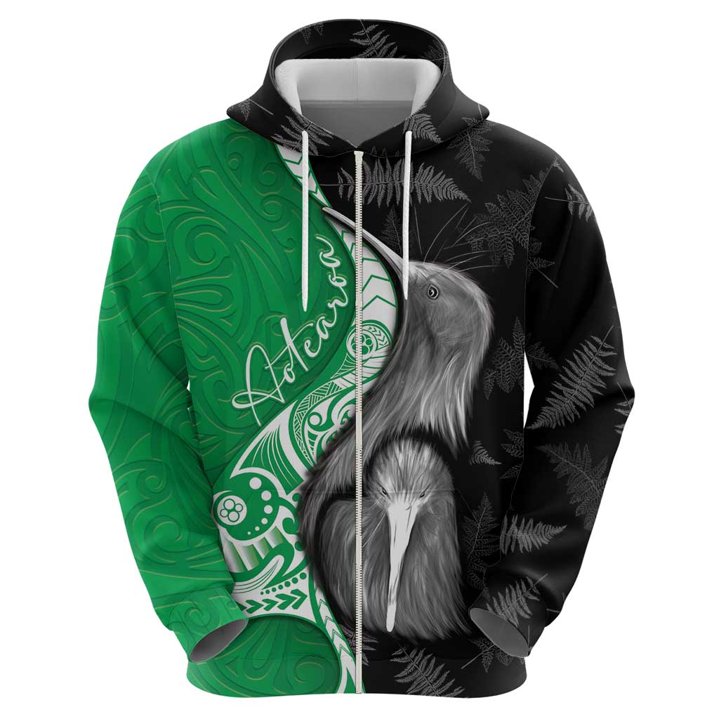 New Zealand Aotearoa Hoodie Kiwi Fern Maori Pattern Green Version
