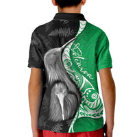 New Zealand Aotearoa Kid Polo Shirt Kiwi Fern Maori Pattern Green Version