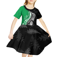 New Zealand Aotearoa Kid Short Sleeve Dress Kiwi Fern Maori Pattern Green Version