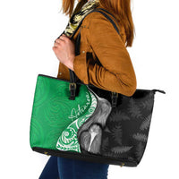 New Zealand Aotearoa Leather Tote Bag Kiwi Fern Maori Pattern Green Version