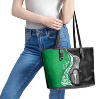 New Zealand Aotearoa Leather Tote Bag Kiwi Fern Maori Pattern Green Version