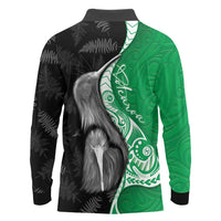 New Zealand Aotearoa Long Sleeve Polo Shirt Kiwi Fern Maori Pattern Green Version